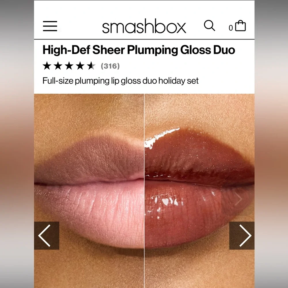 Smashbox Bundle: HighDef Plumping Lip Gloss Duo + Cult Fave Makeup Bag w giftbag